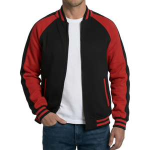 <b>Men's</b> Black And <b>Red</b> Varsity <b>Jacket</b> With Zipper Closure Casual Style Autumn Wear Regular Fit Color Blocking Design - Product Image 1