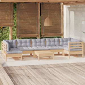Set da salotto in pineta da 8 pezzi con cuscini grigi per rilassarsi in giardino - Product Image 1