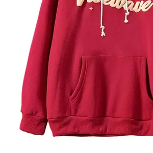 Sweat-shirt à capuche rouge en coton et polyester pour l'hiver, logo en relief, impression 3D personnalisée, sweat-shirt en polaire pour homme, OEM - Product Image 3