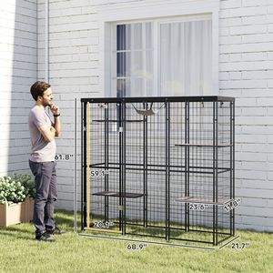 Catio Impermeabile per Esterni e Interni con 4 Piattaforme di Salto e Amaca, 175x56x157 cm, in Rete Saldata, per 1-3 Gattini, Cuccia per Animali Domestici - Product Image 3