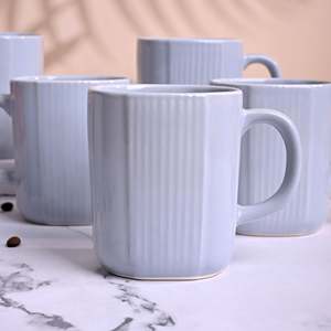 Serene Sky Blue Glazed Ceramic Coffee Mug <b>Set</b> of 6 <b>Microwave</b> Safe Enamel Mugs for Coffee and Milk - Product Image 4