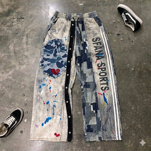 High Quality Vintage Print Canvas <b>Trousers</b> Men Streetwear Fashion Retro Graphic Loose Fit Casual Elastic Breathable OEM - Product Image 2