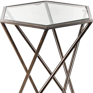 Table de meubles en métal tendance de luxe avec dessus en verre pour la décoration de restaurant d'hôtel à la maison Tables de meubles au design moderne couleur argent - Product Image 1