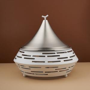 Modern Stainless Steel Chafing Dish <b>Tagine</b> <b>Pot</b> With Gold Conical Lid & Black Decorative Stand Luxury Buffet Food Warmer For Gulf - Product Image 3
