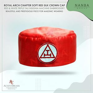 หมวกมงกุฎรอยัลอาร์ช แคปป์สีแดงขาว ผ้าไหมน้ำหนักเบา ปักด้วยเครื่องจักร ลายตราสามทอ สำหรับพิธีกรรมฟรีเมสัน - Product Image 4