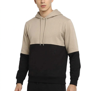 Sweat-shirt à capuche pour homme, color block, décontracté, tricoté, beige et noir - Product Image 4