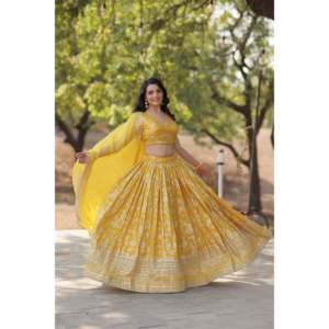 Ropa de Boda Jacquard Viscosa Con Lentejuelas Bordadas trabajo Lehenga Choli - Product Image 1