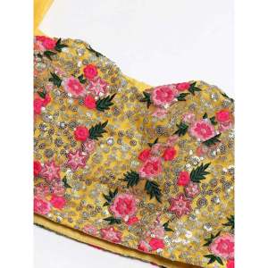 Yellow Thread Embroidered <b>Net</b> Haldi Wear Plus Size Lehenga Choli for Women - Product Image 3