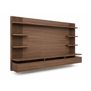 Meuble TV mural moderne en teck sur mesure, armoire de divertissement flottante pour hôtel, maison, appartement, villa et grands projets d'aménagement intérieur - Product Image 2