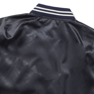 Satin Varsity <b>Jacket</b> Classic Baseball Bomber <b>Jacket</b> Snap Button Shiny Silk Letterman <b>Jacket</b> Dark Blue - Product Image 3