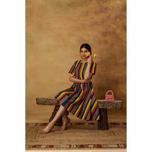 Vestido casual con estampado de rayas de la selva, corte evasé - Product Image 3