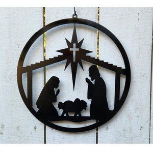High Selling Blue Circle Metal Hanging <b>Christmas</b> Nativity Scene And Star Design Unique Hanging <b>Christmas</b> Nativity Ornaments - Product Image 5