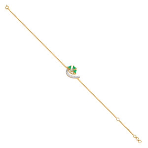 Bracelet en diamant vert triangulaire avec chaîne en or jaune et motif géométrique central incurvé - Product Image 4