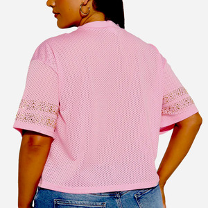 Jersey Corto de Malla Rosa con Pedrería Estilo Fútbol Americano, Cuello en V, Transpirable, Poliéster, Ropa Deportiva Personalizada, Marca Privada, OEM, EE. UU. - Product Image 5
