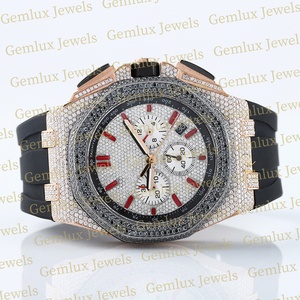 Venta caliente de alta calidad Pass Diamond Tester D VVS Iced Out Moissanite Diamond Cronógrafo Negro Correa de goma Reloj para hombres - Product Image 2