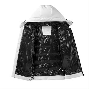 Chaquetas Personalizadas Grises con Capucha, Ligeras, Acolchadas con Relleno de Burbujas, Chaqueta de Poliéster con Parche de Logotipo para Hombre - Product Image 4