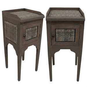 New Modern Minimalist Ende Wooden Storage Cabinet Natural Rattan Webbing Door <b>Side</b> <b>Table</b> Storage Unit Living Room Bed Lamp Chest - Product Image 1