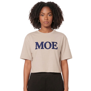 Puff Embroidered women's shirt Custom Beige Loose Fit Crop <b>Top</b> Drop Shoulder All Seasons Street Wear Casual Oversized Cropped - Product Image 1