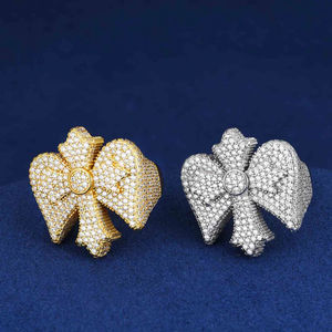 Cute <b>Bow</b> Shape Diamond Ring 18K Gold Plated Silver Women's Party Jewelry Round Brilliant Cut G Color Natural Stone - Product Image 3