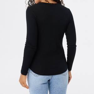 Women's Solid Casual White <b>Short</b> <b>Sleeve</b> O-Neck T-Shirt Button Front Logo Minimalist Design Regular Fit Organic Cotton Nonwoven - Product Image 5