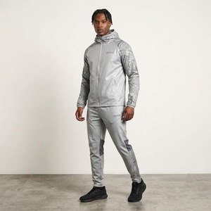 Conjunto Deportivo de 2 Piezas con Capucha, Reflectante, Color Gris Plateado Metálico, Unisex, Estilo Casual, Diseño Panther Map, para Correr, 2025 - Product Image 3