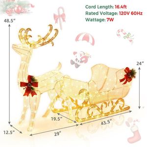 Decorazione Natalizia Illuminata da 1,8 Metri con Renna e Slitta di Babbo Natale con 4 Picchetti - Product Image 4