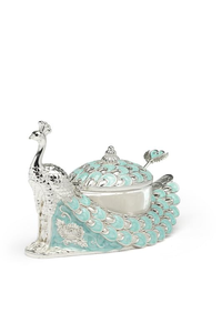 Peacock Design Metal <b>Sugar</b> <b>Bowl</b> with Spoon, Decorative Silver Finish <b>Sugar</b> Container <b>for</b> Tea Coffee Serving and Tableware - Product Image 3