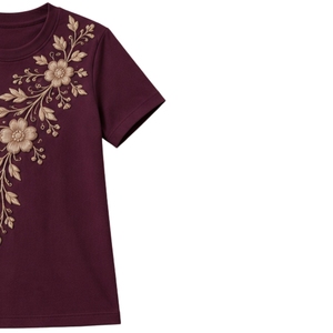 T-shirt en coton personnalisé pour femme, col rond, manches courtes, motif floral brodé beige, décontracté, OEM, qualité supérieure, mode estivale - Product Image 4