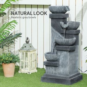 Fuente de Agua para Exteriores de 33.5 Pulgadas con Luces LED, Bomba, Cuencos de Resina en Cascada de 4 Niveles, Elegante Fuente de Agua en Cascada de 4 Niveles para Exteriores - Product Image 1