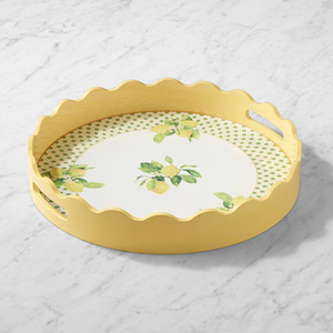 Fresh Collection Scalloped Round Lacquer Serving Tray Lemon Pattern Handmade Home Decor Serving Tray For <b>Coffee</b> <b>Table</b> Decoration - Product Image 1