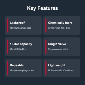 ถุงเก็บตัวอย่างก๊าซ TECHINSTRO Kynar ขนาด 1 ลิตร ทำจากฟิล์ม PVDF แบบวาล์วเดี่ยว ป้องกันการรั่วซึม สำหรับการเก็บตัวอย่าง VOC กลิ่น และอากาศ - Product Image 5