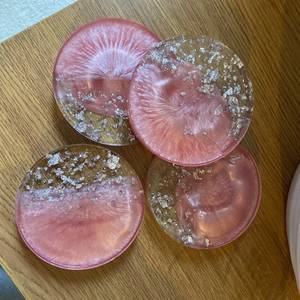 Pink Glitter Resin <b>Round</b> Coaster Modern <b>Table</b> <b>Mat</b> Drink Cup Pad Decor for Home Cafe Free Sample Resin Tea Cup coaster Safe Set - Product Image 3