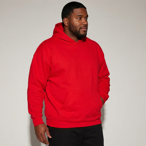 Sudadera con Capucha Oversize Roja para Hombre, Color Sólido, Informal, de Forro Polar, con Bolsillos, para Otoño, Corte Holgado, 100% Algodón - Product Image 3