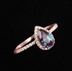 Pear <b>Alexandrite</b> <b>Ring</b>, Color Changing Gemstone <b>Ring</b>, 24k Rose Gold Vermeil, Wedding <b>Ring</b>, June Birthstone <b>Ring</b>, Solitaire <b>Ring</b> - Product Image 3