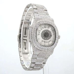 นาฬิกาข้อมือเพชรหรูหราสำหรับผู้ชาย ตัวเรือนขนาด 28 มม. ระบบอนาล็อก ETA ควอตซ์  กระจกแซฟไฟร์ สายเงินประดับโมอิสซาไนต์ ของขวัญสุดหรู - Product Image 4