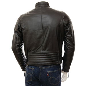 Men's Genuine Leather Motorcycle Jacket Turn-<b>down</b> Collar Zipper Closure Solid Color Slim Fit Autumn Wear - Product Image 1