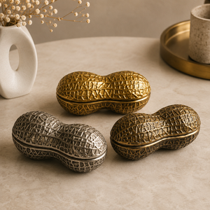 AK Brass Modern Handmade Decorative Golden Metal Peanut Box Sculpture Tabletop Set of 2 Showpiece for Table Decor - Product Image 4
