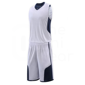 Conjunto de Camiseta de Baloncesto para Hombre, Sin Mangas, Cuello en V, Blanco y Azul Marino, Bloques de Color, Malla Transpirable, Uniforme - Product Image 1