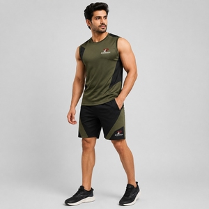 Conjunto de pantalones cortos sin mangas para hombre, conjunto deportivo ligero de dos piezas, ropa deportiva informal de tela transpirable para entrenamiento en el gimnasio y verano - Product Image 4