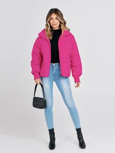 Veste matelassée imperméable en toile rose pour femme, hiver, décontractée, à capuche, manches longues, légère, en duvet, couleur unie, fermeture éclair - Product Image 6
