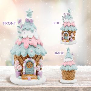 Décorations de maison en résine rose pastel en forme de maison en pain d'épices pour arbre de Noël intérieur - Product Image 5
