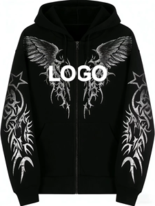 Fabricant de sweats à capuche personnalisés, sweat à capuche zippé avec impression pailletée, coupe classique, sweat à capuche noir, option lavage à l'acide, option lavage vintage - Product Image 5