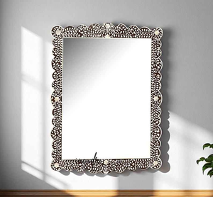 Handcrafted Modern Eco-friendly Bone Inlay Rectangular <b>Mirror</b> Frame Floral Design Luxury Durable <b>Lightweight</b> Wall Decor - Product Image 5