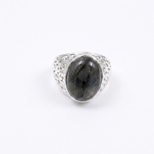Bague ovale en argent sterling 925 avec pierre de lune noire labradorite naturelle, bijoux de créateur faits à la main, cadeau pour femme - Product Image 1