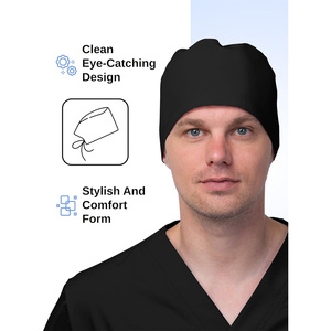 Black Polyester/Cotton Surgical <b>Cap</b> Knitted Unisex Hospital Uniform Accessory with Button Tie Back Needle Detection Drain Sports - Product Image 4