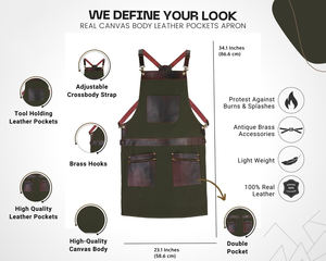 Delantal de Lona y Cuero Resistente con Cremallera de EVA, Impermeable y Duradero, con Tirantes Cruzados Ajustables para Chef, Barbacoa, Barista, Barbero, Carpintero - Product Image 2