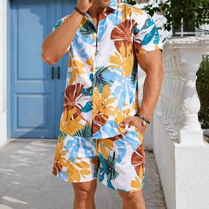 Men's Casual Beech Wear Summer Shirt 300 Grams Breathable Quick Dry Eco-Friendly Short Sleeve Floral Print Design 100% Polyester - Product Image 1