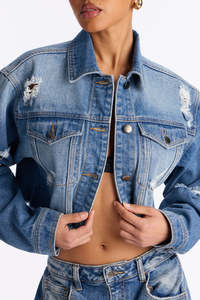Women's Oversized Distressed <b>Denim</b> <b>Jacket</b> Vintage Washed Ripped Jean <b>Jacket</b> Women's Distressed <b>Denim</b> <b>Jacket</b> <b>Crop</b> Top Ripped Hole - Product Image 3