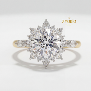 Bague de fiançailles de luxe en or 14K 18K avec halo floral de diamants ronds cultivés en laboratoire, certifiée IGI, bijoux de mariée pour femmes - Product Image 3