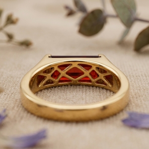 Emerald Cut Red Gemstone 14K 18K Gold Signet <b>Ring</b> Minimalist <b>Statement</b> <b>Ring</b> Women's Jewelry Bhatiya Gems Jewels EM-RED-015 - Product Image 4